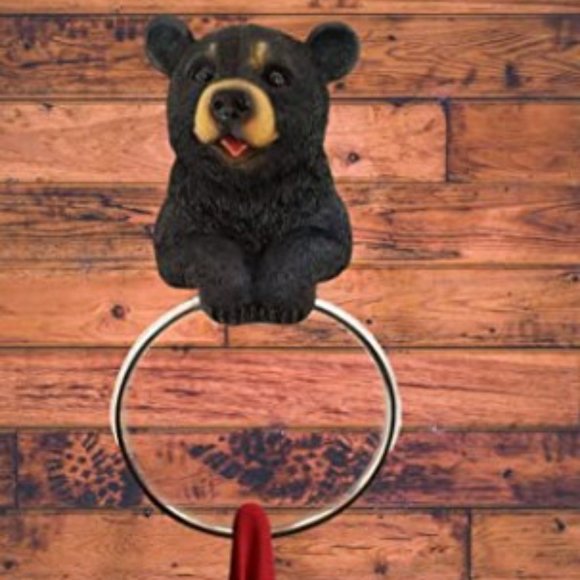 Black Bear Wall Mounted Towel Ring - Picture 6 of 6
